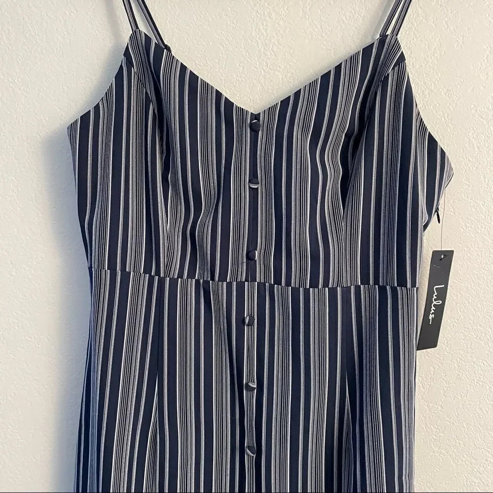 Navy Blue Striped Button-Front Mini Dress - Picture 14 of 14